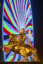 Augustus Market in Dresden. Equestrian statue of Augustus the Strong, also known as the Golden