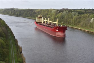 Cargo ship DSM Castor travelling through the Kiel Canal, Kiel Canal, Schleswig-Holstein, Germany,