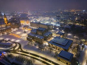 Dresden Old Town at night in winter, Dresden, Saxony, Germany, Europe