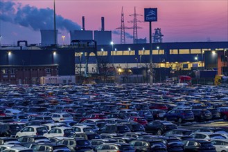 Car terminal in the Logport I inland port in Duisburg on the Rhine, vehicle handling of new cars,