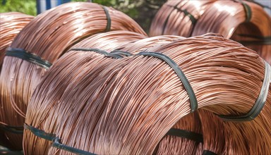 Metal, copper, copper wire on a roll for further processing