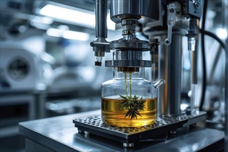 Machine dispensing medical cannabis oil in a laboratory, AI generated