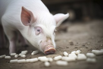 Small pig with medical pills. KI generiert, generiert AI generated