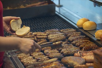 Nuremberg sausages on the grill, Nuremberg, Middle Franconia, Bavaria, Germany, Europe