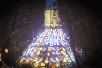 Christmas market on the main street in Dresden Neustadt, Dresden, Saxony, Germany, Europe