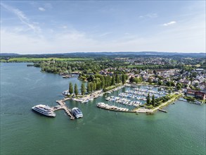 The yacht harbour, marina, harbour of Unteruhdlingen, Uhldingen-Mühlhofen with the passenger ship