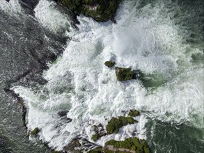 Aerial view, top down view of the Rhine Falls, Neuhausen, Canton Schaffhausen, Switzerland, Europe