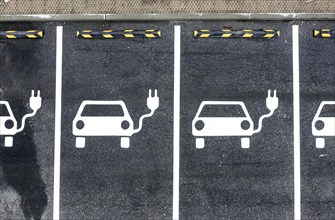 Aerial view of charging stations for electric cars at the Tesla Gigafactory in Grünheide, 28 01