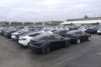 Tesla Y models produced in the Tesla Giga Factory, Grünheide, 28.01.2023