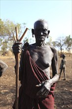 South Ethiopia, in the Maco National Park, in the village of the Mursi, old Mursi woman, with naked