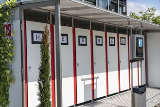 Toilets, at an open-air cinema, men's WC, toilet cubicles, Cologne, North Rhine-Westphalia,