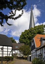 The old town centre with half-timbered houses and the church tower of Sankt Viktor, Schwerte, Ruhr