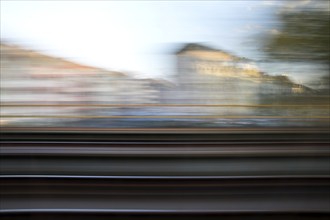 Long exposure from a moving train, Dortmund, North Rhine-Westphalia, Germany, Europe