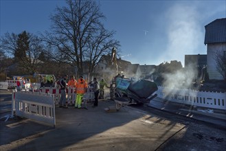 Tarring work on a district road, Eckental, Middle Franconia, Bavaria, Germany, Europe