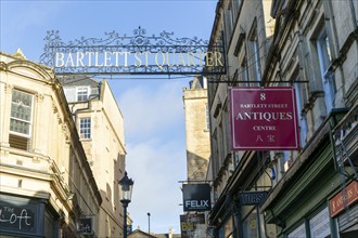 Sign for Bartlett Street Quarter of antique shops, Bath, Somerset, England, UK