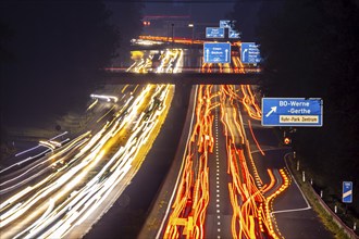 Motorway A40, Ruhrschnellweg, near Bochum, heavy evening traffic, in front of the motorway junction