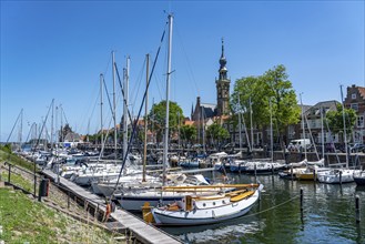 The town of Veere, province of Zeeland, marina, sailing harbour, tower of the old town hall,