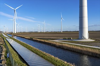 Solar park on the Slaperdijk dyke near the Eemshaven, test project, 17, 000 solar modules were