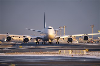 Lufthansa Boeing 747-8, Brandenburg, on the taxiway to Runway West, Frankfurt Airport FRA, Fraport,