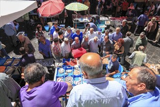 Fresh fish at the historic Catania fish market, Catania, Sicily, Italy, Europe