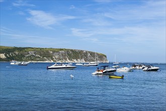 Yachts and boats on Swanage Bay, Swanage, Dorset, England, United Kingdom, Europe