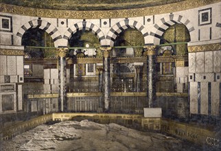 The rock in the Omar Mosque, Jerusalem, today Israel, Historical, digitally restored reproduction