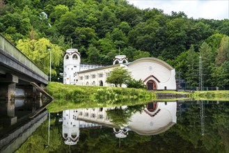 The historic Heimbach power station, at the Rur reservoir, hydroelectric power plant power station,