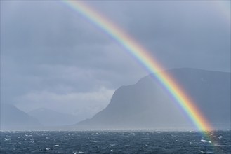 Rainbow over Fjord and Mountains, ALESUND, Geirangerfjord, Norway, Europe