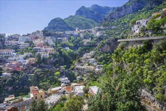 Panorama of the village in a dramatic location on the steep slopes of the coastal mountain range,