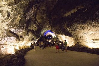 Cueva de Los Verdes, cave tourist attraction in lava pipe tunnel, Lanzarote, Canary Islands, Spain,