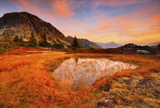 Dawn over the Col du Bel Oiseau and the Rhone valley in the canton of Valais, Switzerland, Europe