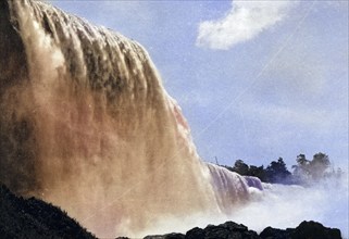 Niagara Falls, Canada, USA, Historical, digitally restored reproduction from a 19th century