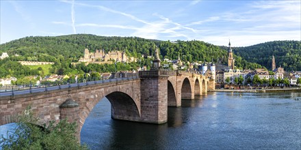 Castle, Neckar River and Old Bridge Panorama in Heidelberg, Germany, Europe