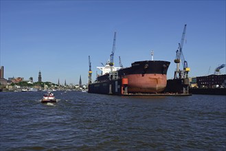 Europe, Germany, Hamburg, Elbe, harbour, floating dock, bulk carrier Cap Maria, 87440 Brt, in