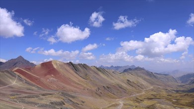 Peru, Cusco scenic landscape Rainbow mountain of 7 colors near Sacred Valley and Ausangate Glacier,