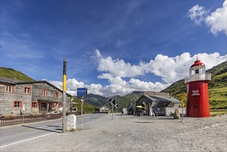 Oberalp Pass, top of the pass. The only lighthouse in the Alps stands near the source of the Rhine