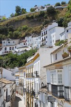 White houses in Setenil de las Bodegas on an overgrown slope, cave dwellings, Setenil de las