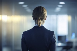 Back view of business woman in office. Generative Ai, AI generated