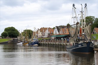 Crab cutter in the harbour, Greetsiel, East Frisia, Lower Saxony, Germany, Europe