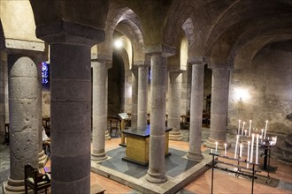 Orcival. Crypt of Notre-Dame d'Orcival, Puy-de-Dôme, Auvergne-Rhone-Alpes, France, Europe