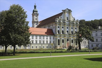 Facade of the Cistercian Abbey Church Fürstenfeld in Fürstenfeldbruck, Upper Bavaria, Bavaria,