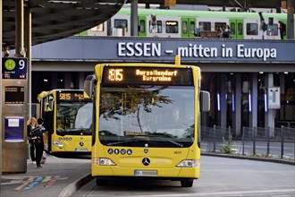 Essen public transport buses at Essen central station with local train, public transport,