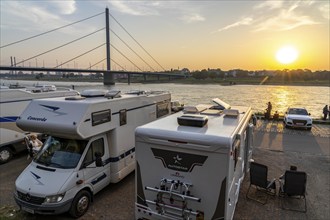 Motorhome parking space on the banks of the Rhine, Düsseldorf am Rhein, motorhome parking space on