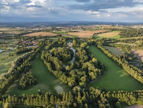 Monrepos Palace, Palace Park, Lake Eglosheim, aerial view, Ludwigsburg, Baden-Württemberg, Germany,