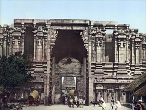 South India. Town-Gate of Seringham, Historic, digitally restored reproduction from a 19th century