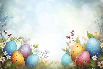 A festive and vibrant background for Easter celebration, featuring multiple decorated eggs in