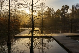 The Grugapark, Essen, botanical garden, park for leisure and recreation, by the forest lake, wooden