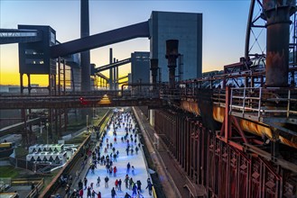 Ice rink at the Zollverein coking plant, Zollverein World Heritage Site, Essen, Germany, Europe