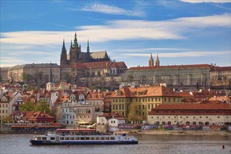 View over the Vltava River to Hradcany Castle, Prague, Czech Republic, Europe