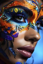 Woman in an extravagant dia de los muertos costume and a vibrant face makeup, AI generated